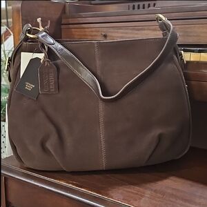 NWT Genuine Suede Leather Purse TJ Maxx Shoulder Bag Side Zip Pockets Magnetic